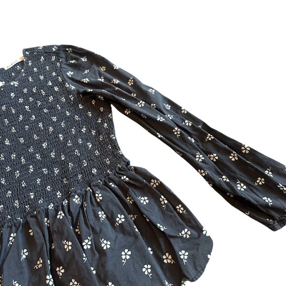 Marine Layer Grey Floral Print Long Sleeve Shirt Fit & Flare Smocked Size Large - Picture 5 of 12